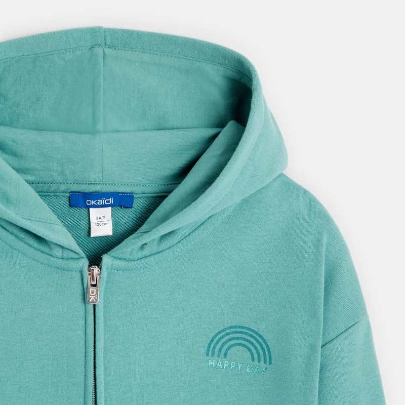 Sweat-shirt à capuche uni vert fille