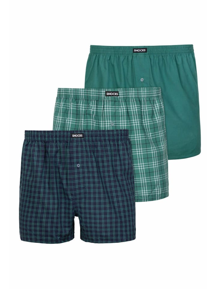 SNOCKS American Woven Boxershorts aus Bio-Baumwolle 3 Stück in Mix (Grüne Muster) günstig kaufen