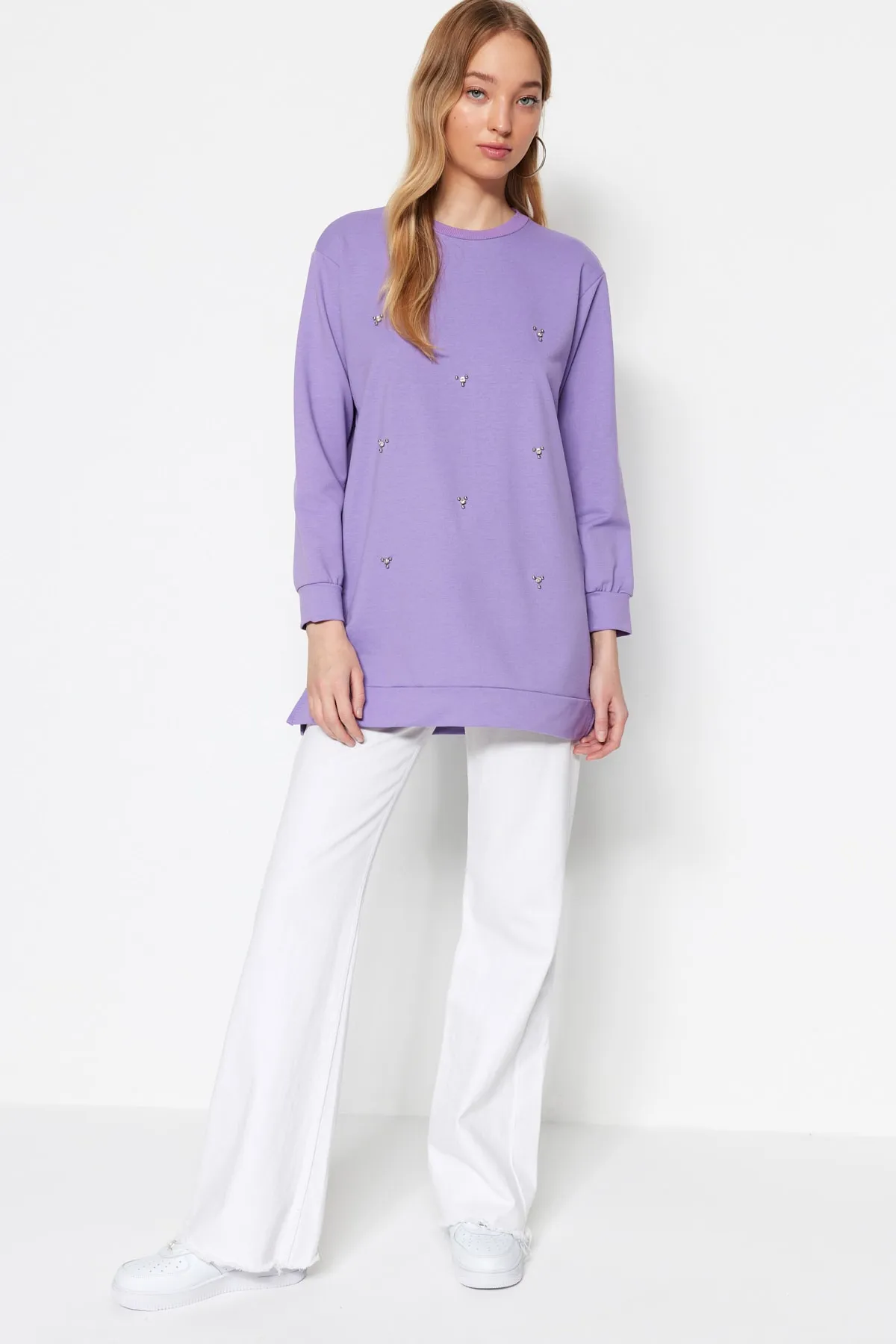 Trendyol Modest  Lila Stricktunika mit Rundhalsausschnitt und Steindetail TCTSS22TN0072
