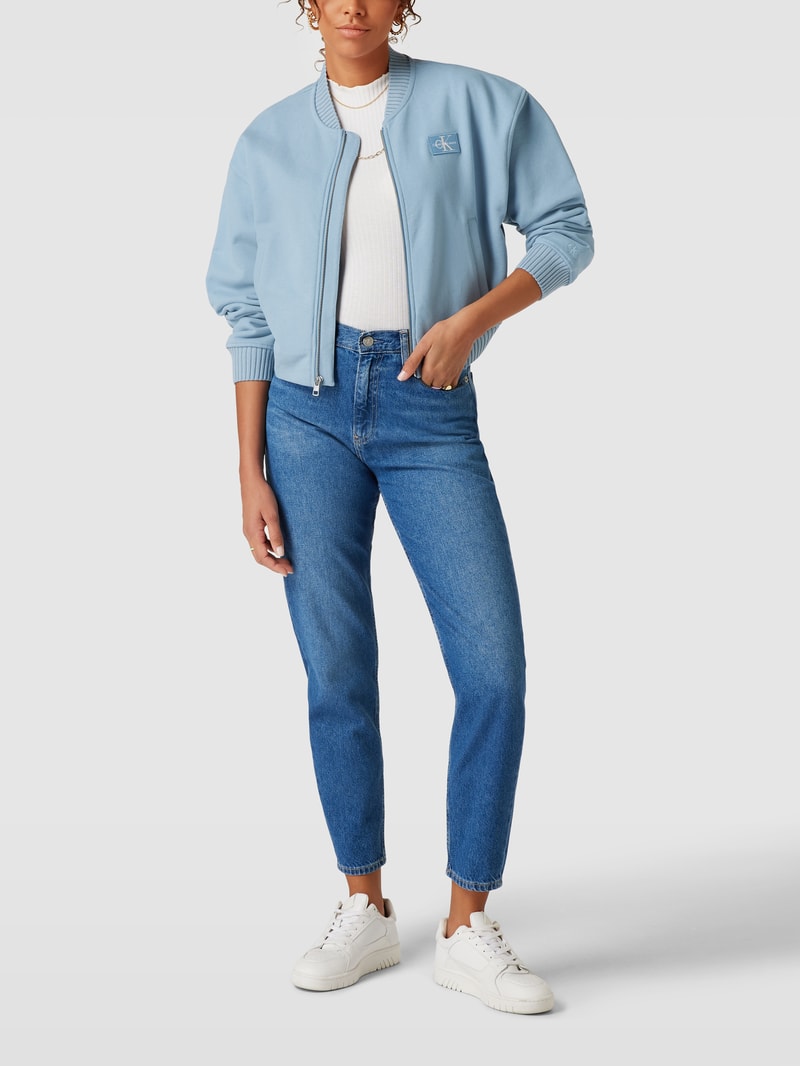 Sweatjacke mit Label-Patch Modell 'BADGE BOMBER HEAVYWEIGHT' in hellblau