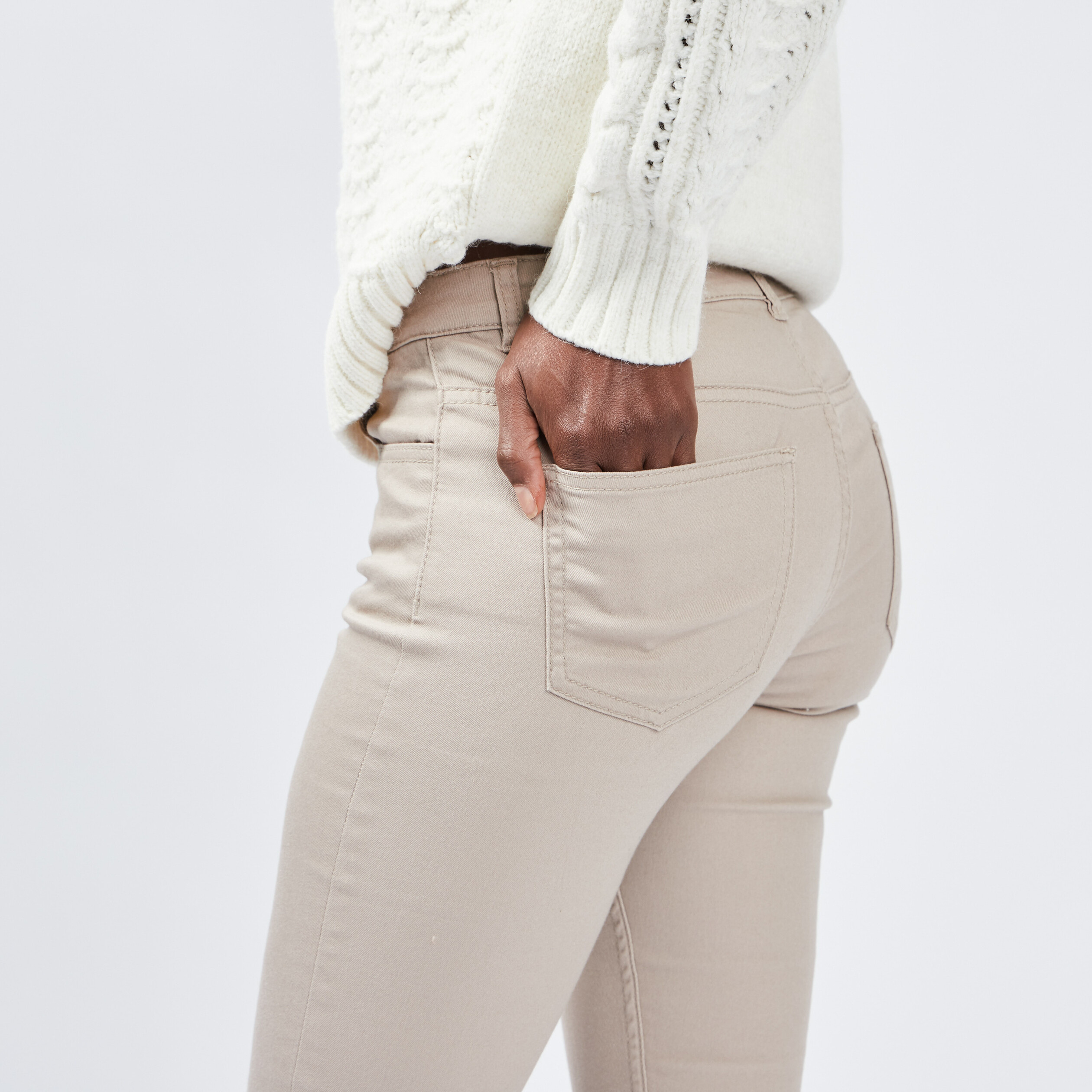 Pantalon slim taille basse beige femme | La Halle
