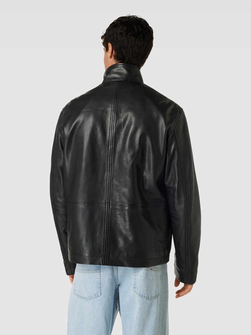 Lederjacke mit Stehkragen in schwarz