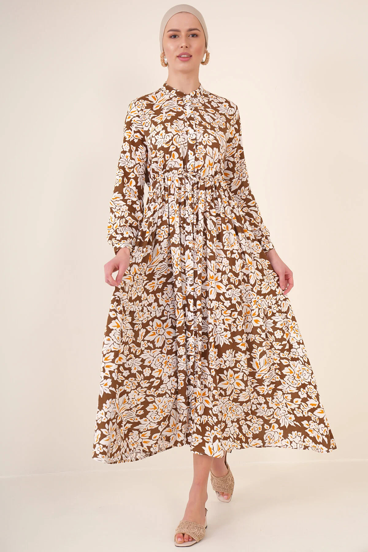 Bigdart  2144 Hijab-Kleid mit Richterkragen – Braun