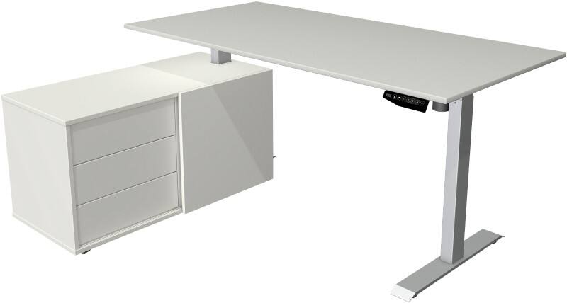 Kerkmann Move 1 L-Förmig Elektronisch Höhenverstellbarer Sitz-Stehschreibtisch Melamin, Stahl Hellgrau, Silber 1650 x 1350 x 1230 mm