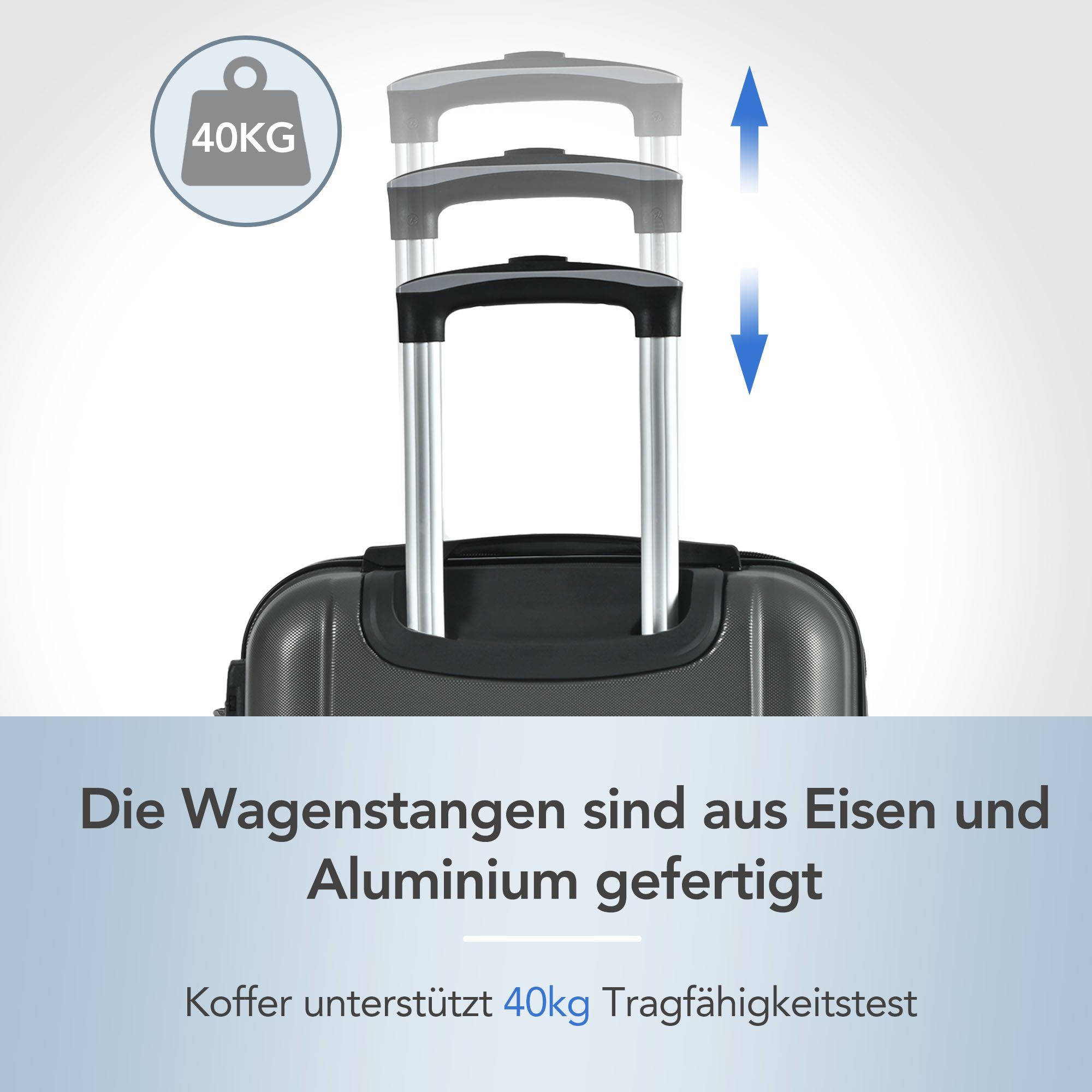 BlingBin Handgepäckkoffer Hartschalen-Handgepäck Universalrad Doppelrad mit Bremsen Grau XL, ABS-Material Mit TSA-Schloss XL - 42*28*74 cm
