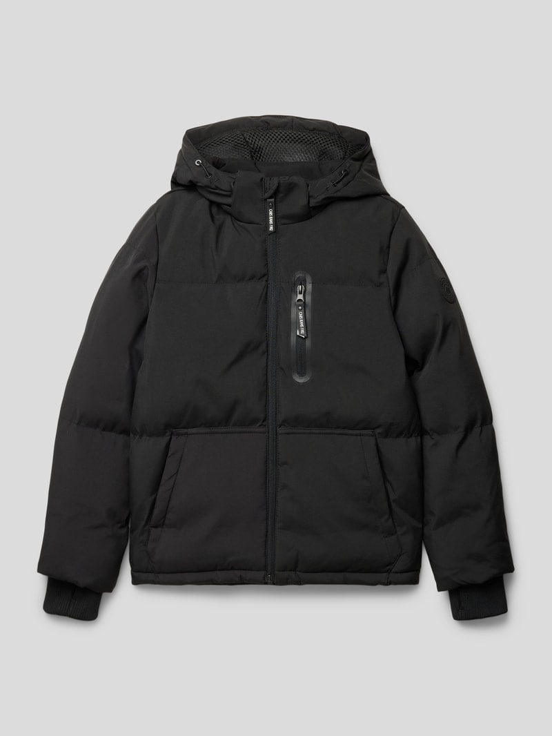Steppjacke mit Label-Patch und Reißverschlusstasche in schwarz