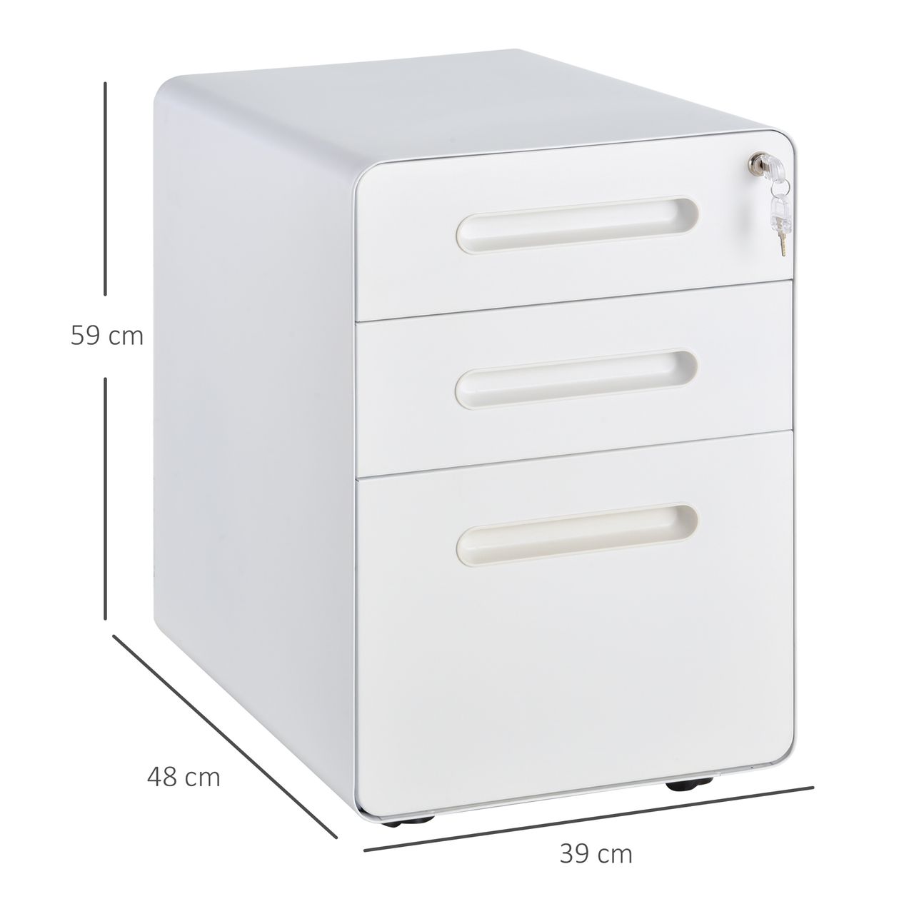 Vinsetto Rollcontainer Aktenschrank mit 3 Schubladen Bürocontainer Stahl Weiß