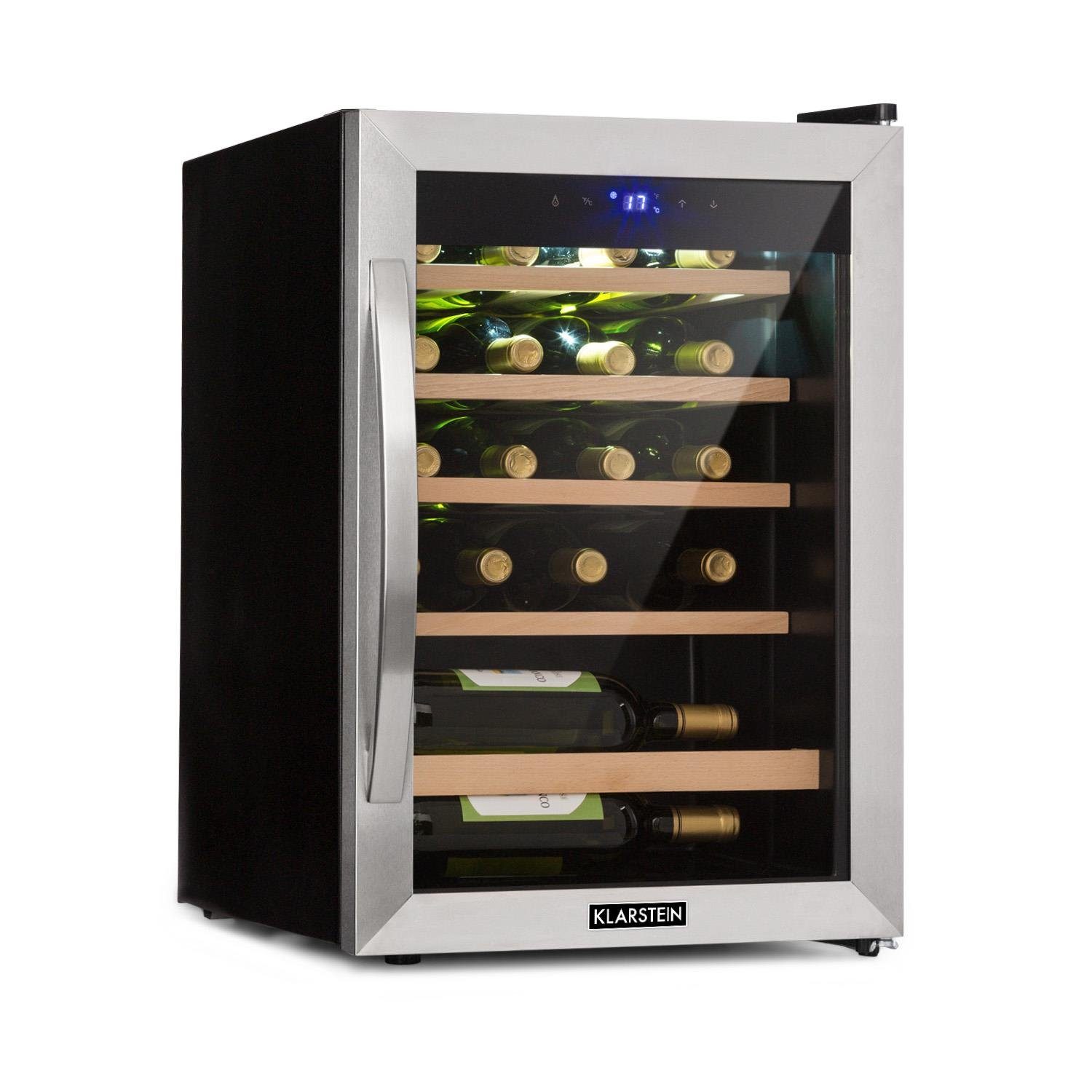 Klarstein Weinkühlschrank Vinamour 19 Uno, für 19 Standardflaschen á 0,75l,Wein Flaschenkühlschrank Weintemperierschrank Weinschrank Kühlschrank