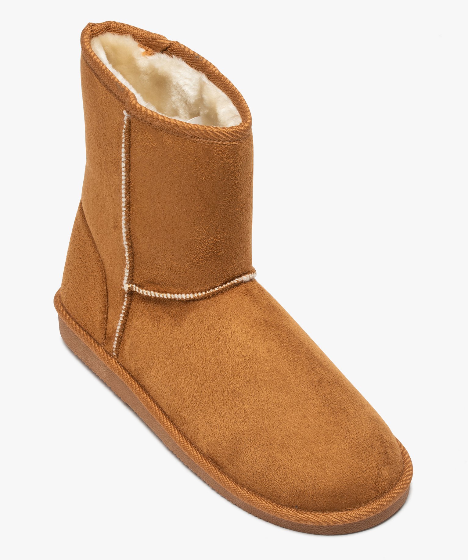 Boots fourrées femme à talon plat dessus suédine unie marron | GEMO