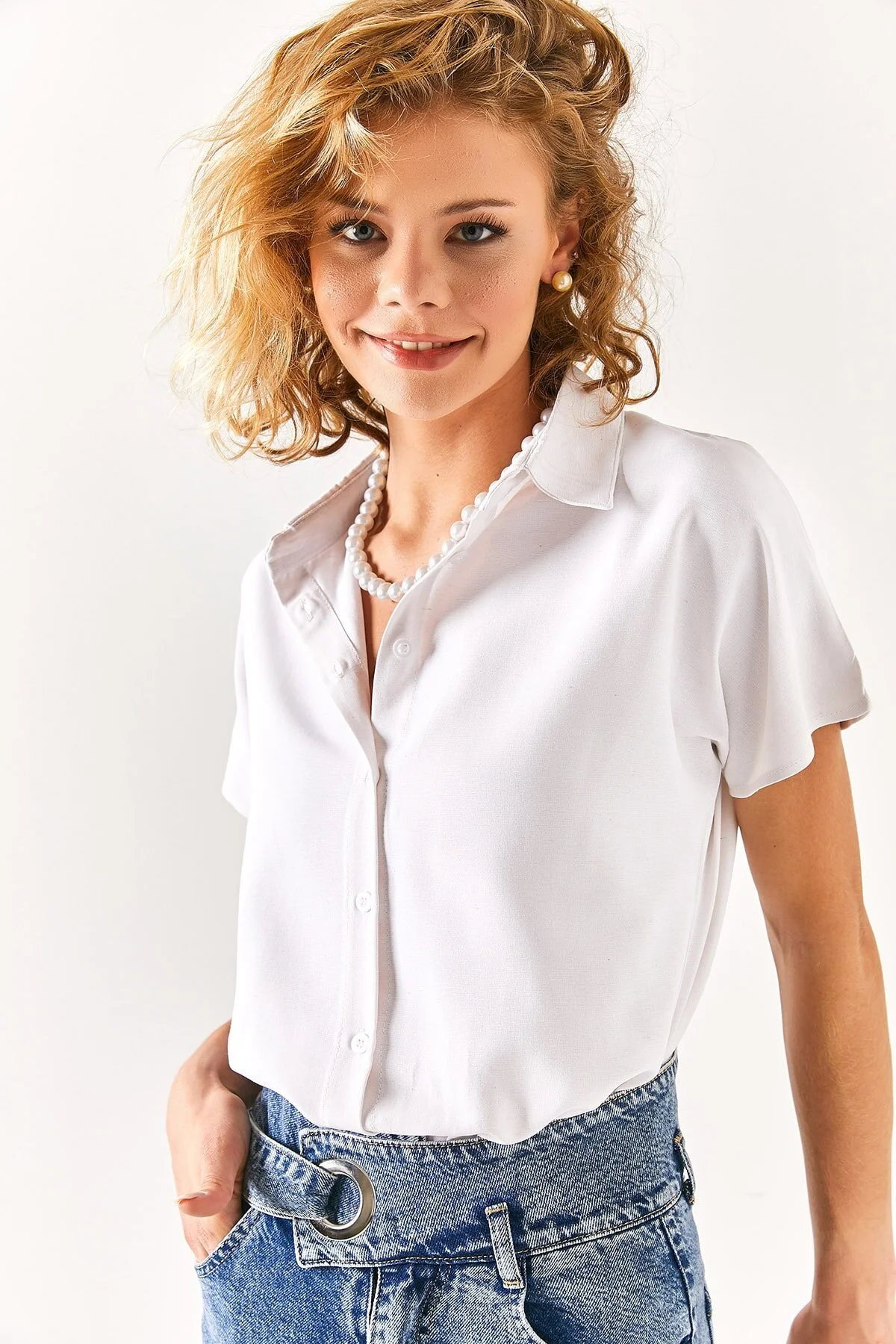 Olalook  Weißes Fledermaus-Übergröße-Leinenhemd für Damen GML-19001109