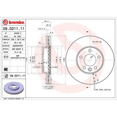 09.D211.11 BREMSSCHEIBE BREMBO VA  VP1 - ATU