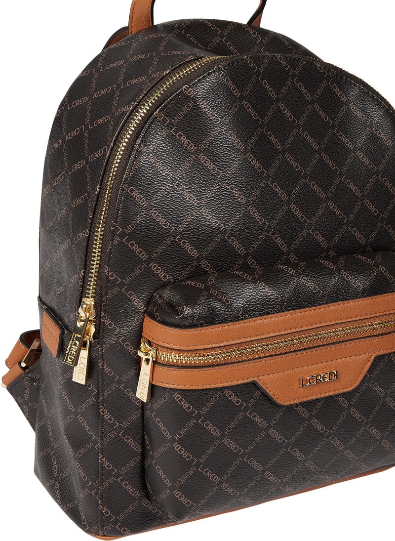 Rucksack mit Logo-Muster in mittelbraun