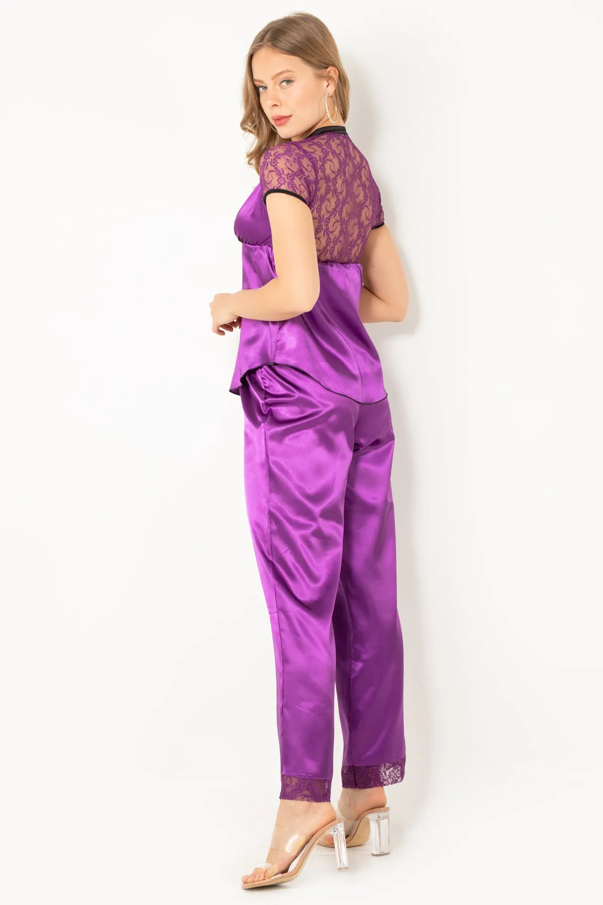 Miorre  Damen-Pyjama-Set aus Satin mit kurzen Ärmeln