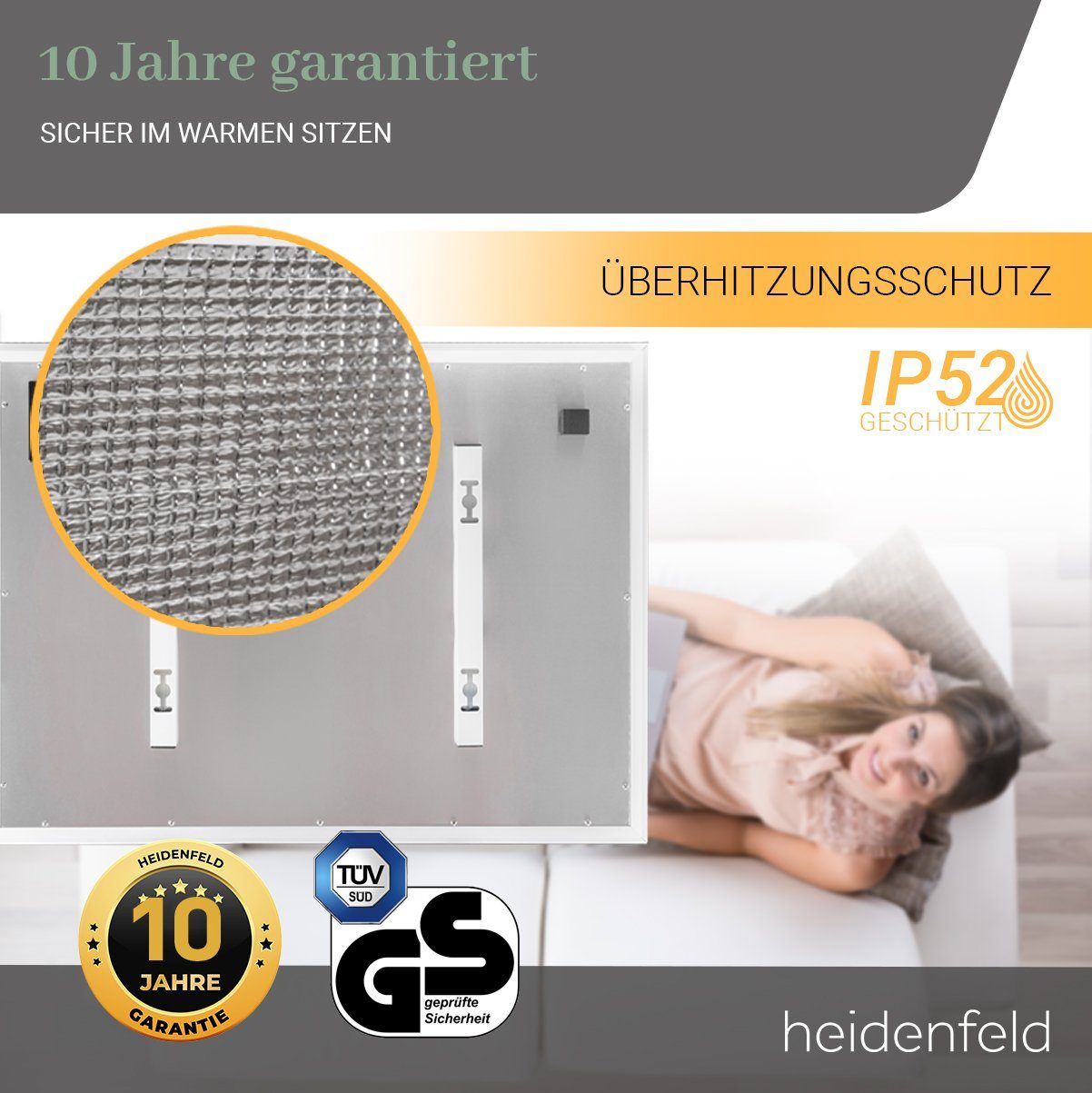 Heidenfeld Infrarotheizung 390 - 800 W Decken Elektroheizung HF-HP500 - 10 J. Garantie, Fernbedienung - Infrarot Heizkörper Elektroheizkörper Deckenheizung