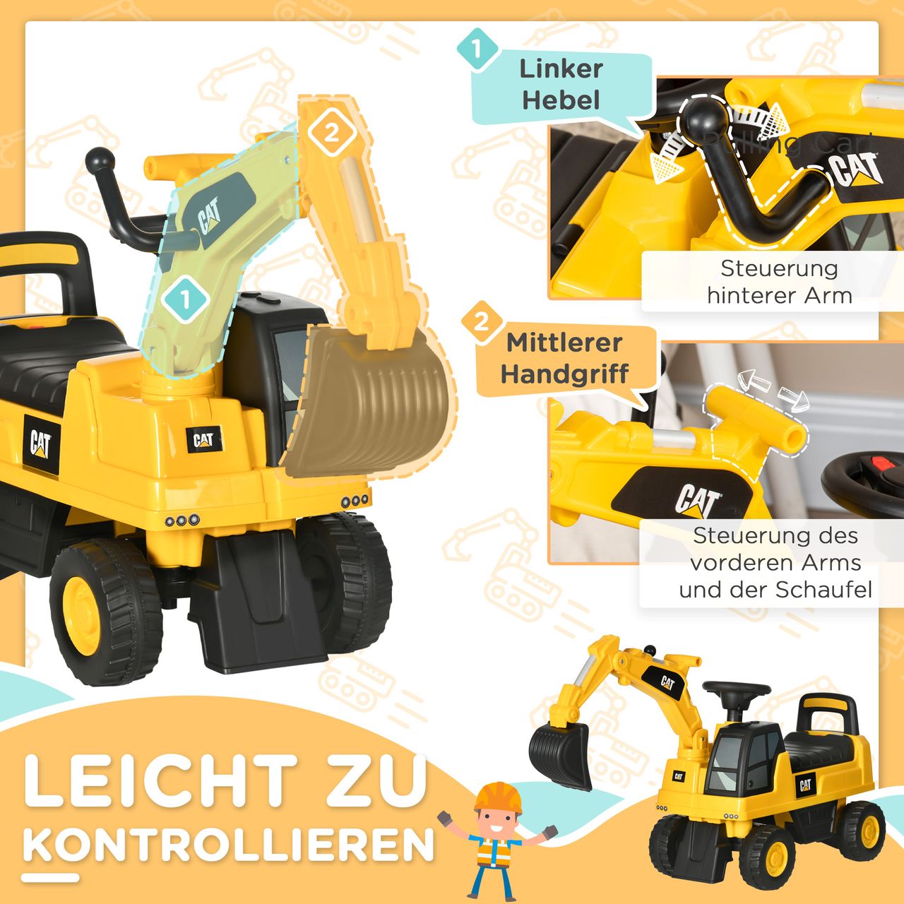 HOMCOM Sitzbagger, Rutscherfahrzeug mit Schaufel, Aufsitzbagger, Rutschauto