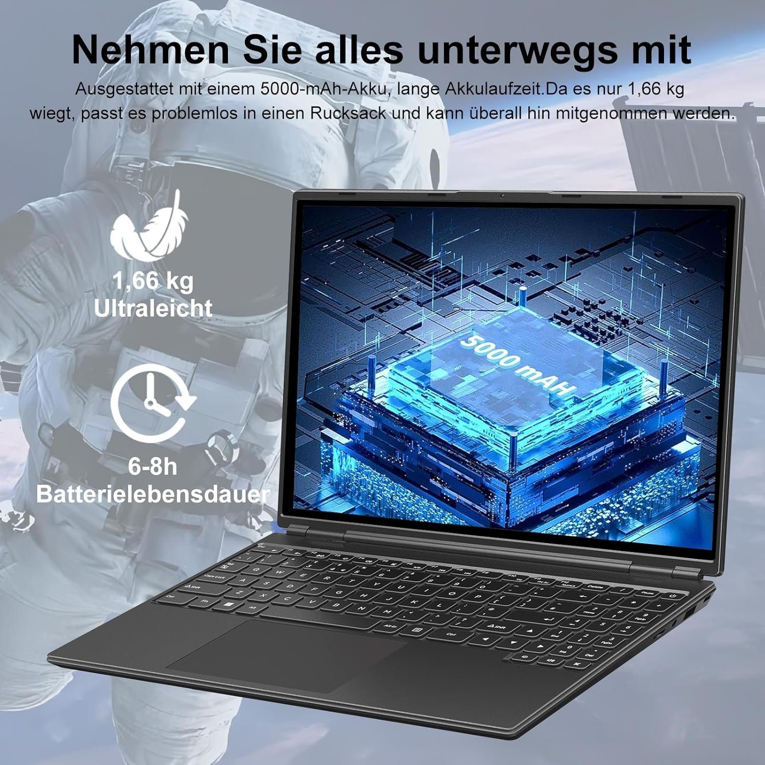 AOCWEI A6 Notebook (Intel Celeron N5095, UHD 600, 512 GB SSD, FHD 2,9 GHz reibungsloses Multitasking beeindruckendes Entertainment)