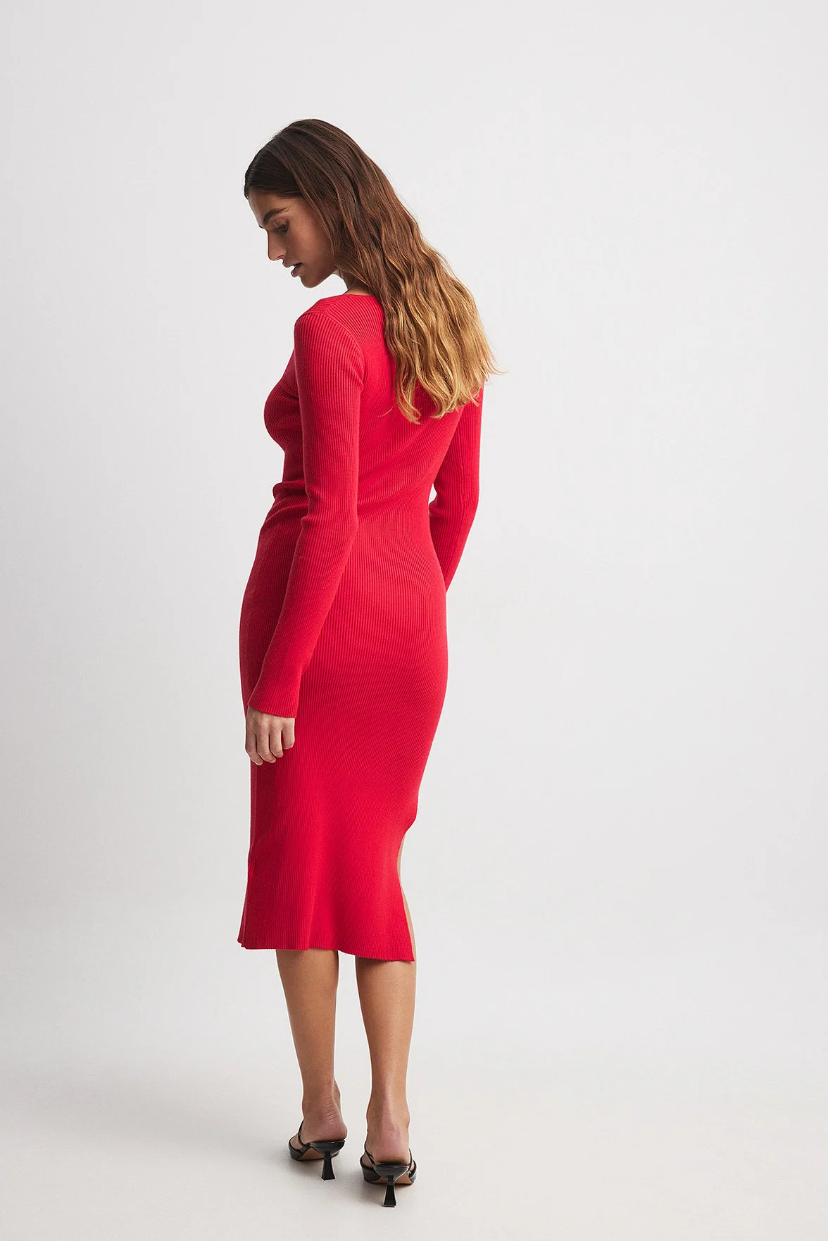 Midikleid Kleid mit Schlitz und U-Ausschnitt