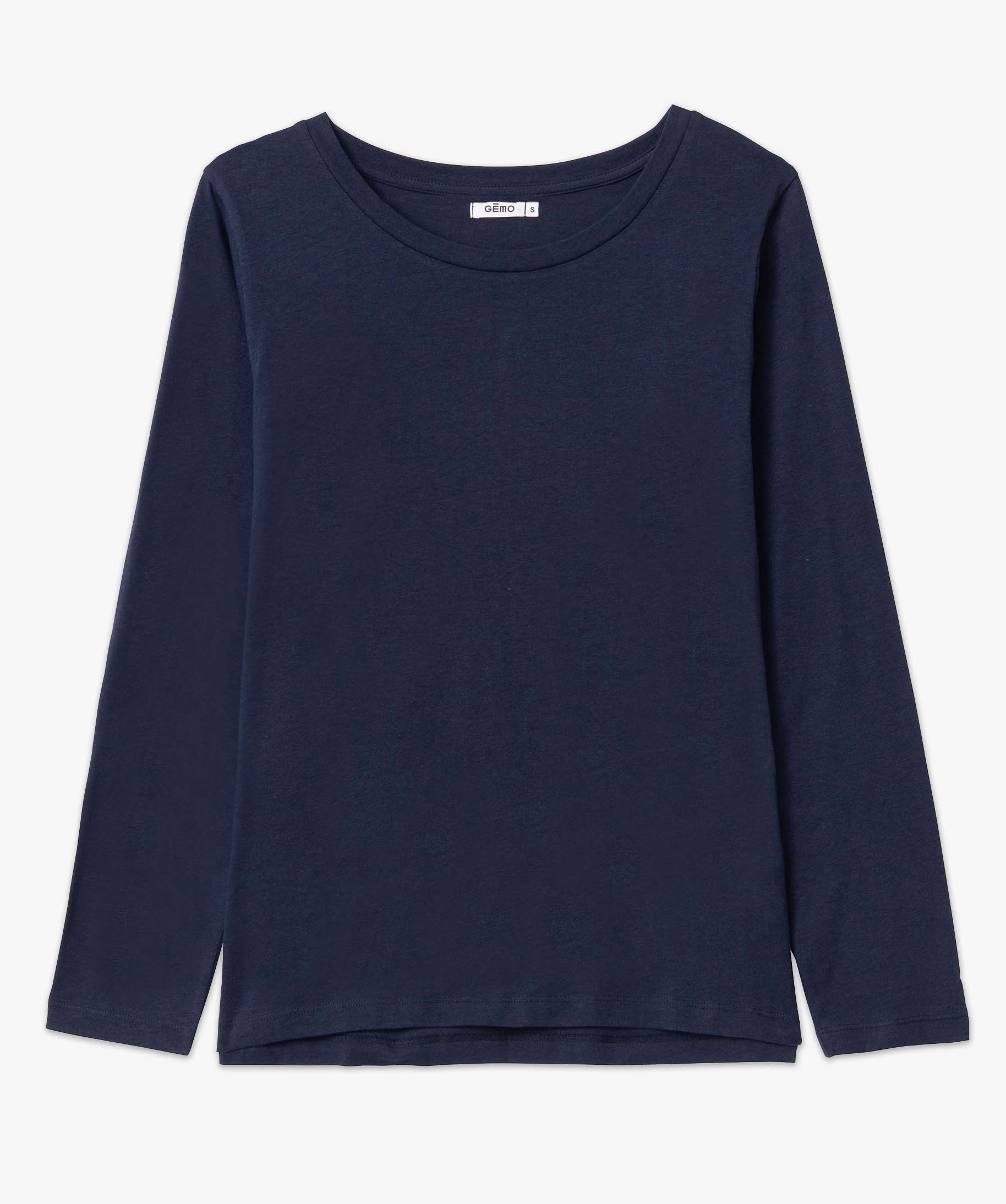 Tee-shirt à manches longues et col rond femme bleu fonce | GEMO