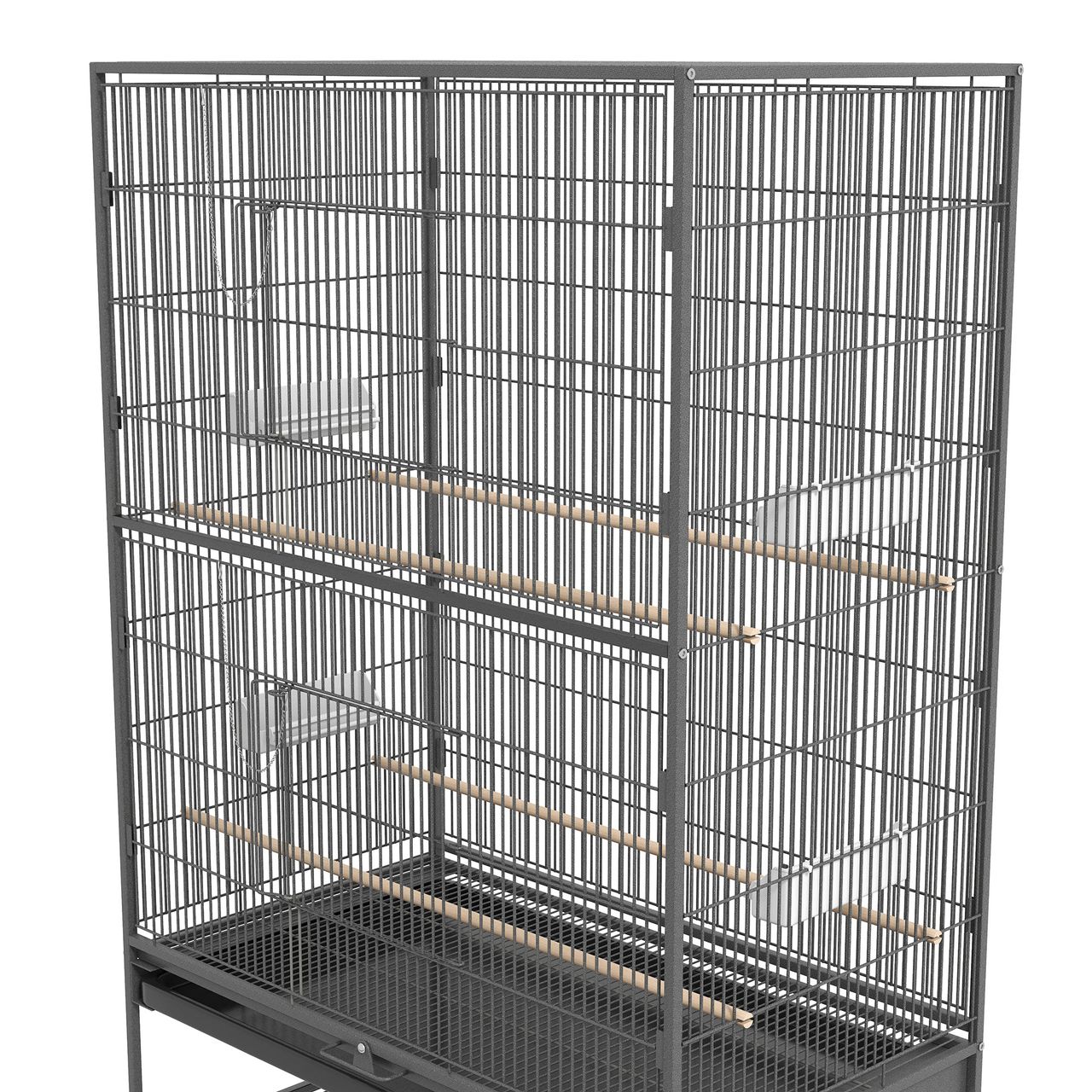PawHut Vogelkäfig Vogelbauer mit Sitzstangen, Vogelhaus mit Ablage Rollen Stahl