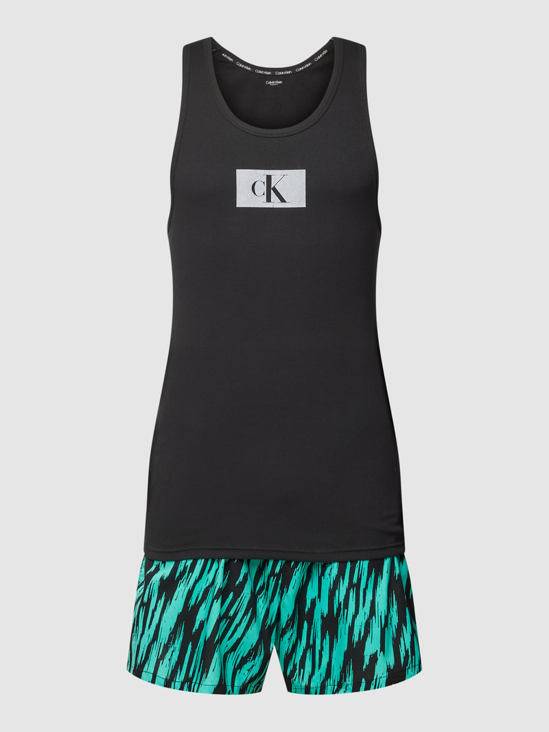 Pyjama mit Label-Print in smaragdgrün