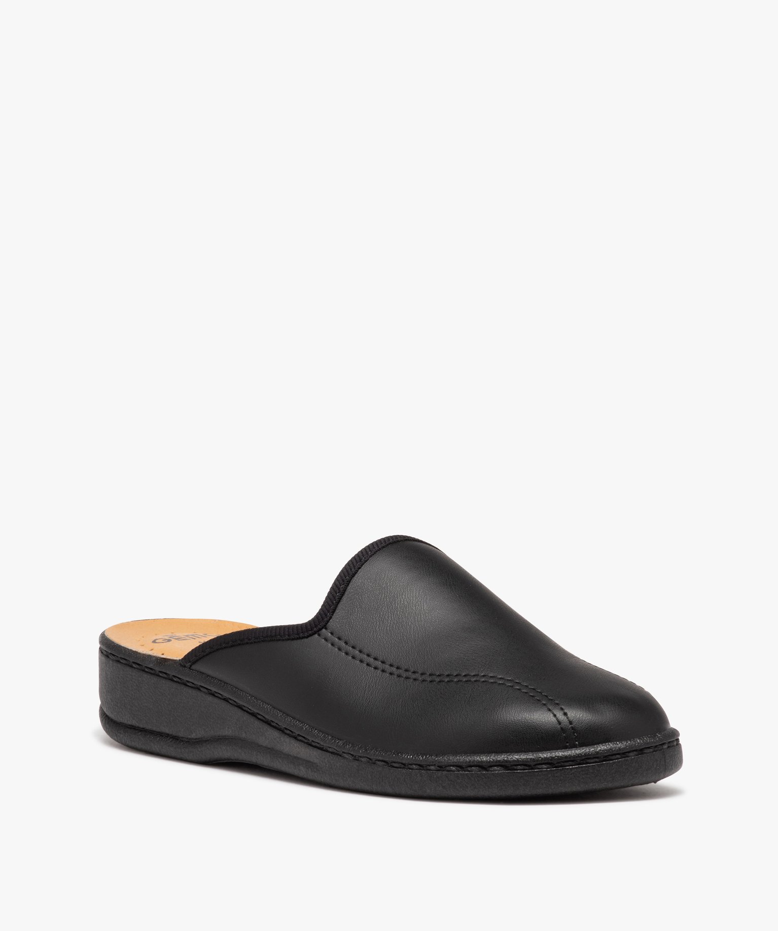 Chaussons homme mules en cuir uni noir | GEMO