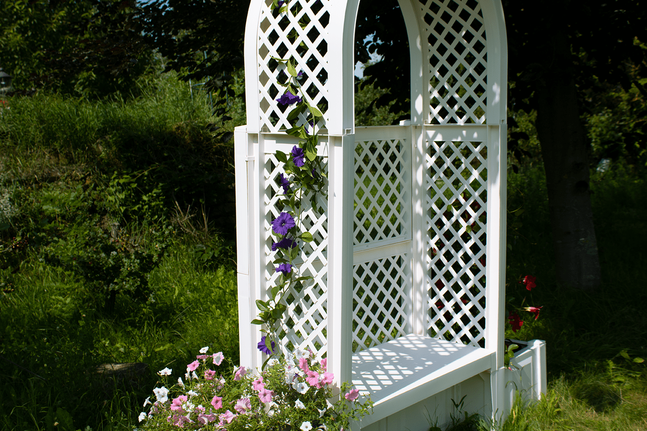 KHW KHW Gartenbank Amsterdam mit 2 Pflanzkästen, Rosenbogen und Spalier, weiß