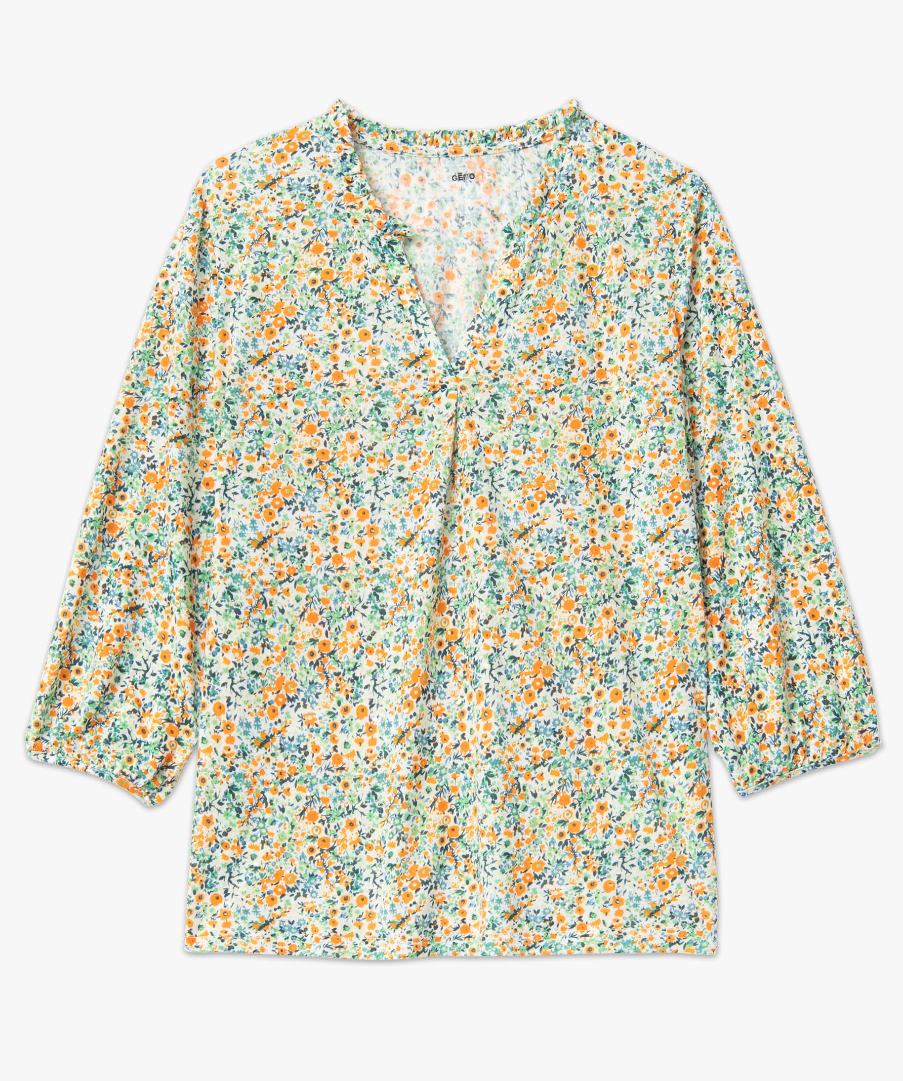 Tee-shirt femme à manches 3/4 avec décolleté en V imprime | GEMO