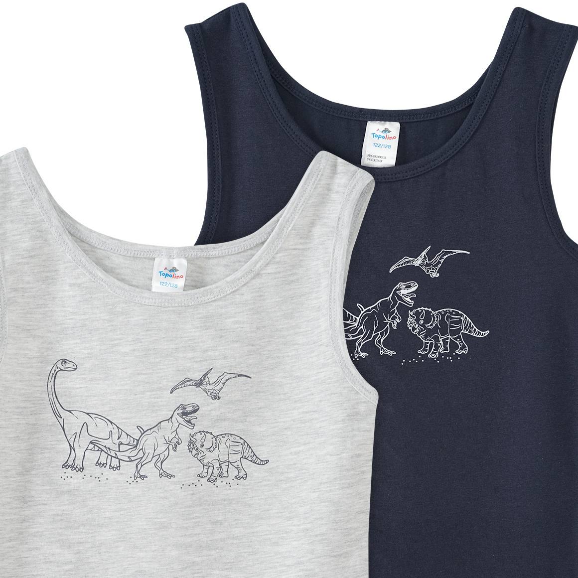 2 Jungen Unterhemden mit Dino-Motiv