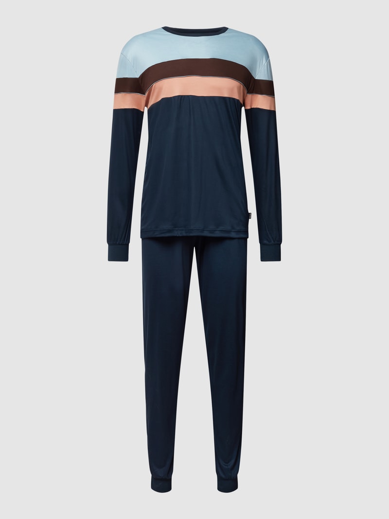 Pyjama im Colour-Blocking-Design in dunkelblau