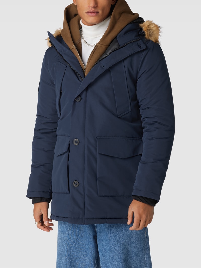 Parka mit Kapuze mit Webpelz-Besatz in dunkelblau
