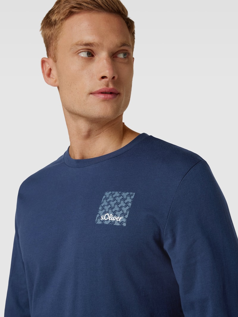 Longsleeve mit Label-Print Modell 'Mix & Match' in dunkelblau