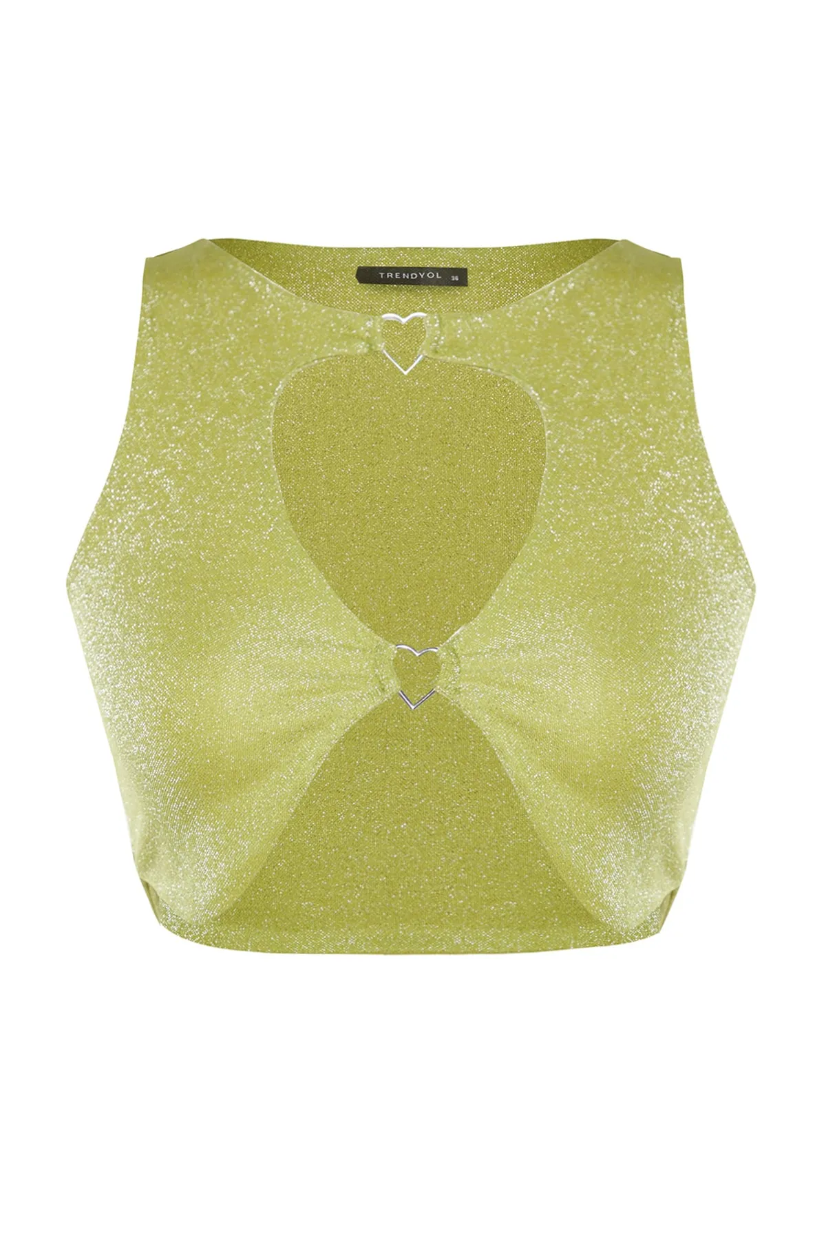 Trendyol Collection  Hellgrünes Crop-Strick-Bustier mit Fenster/Ausschnitt und detailliertem Accessoire TPRSS23BS00044