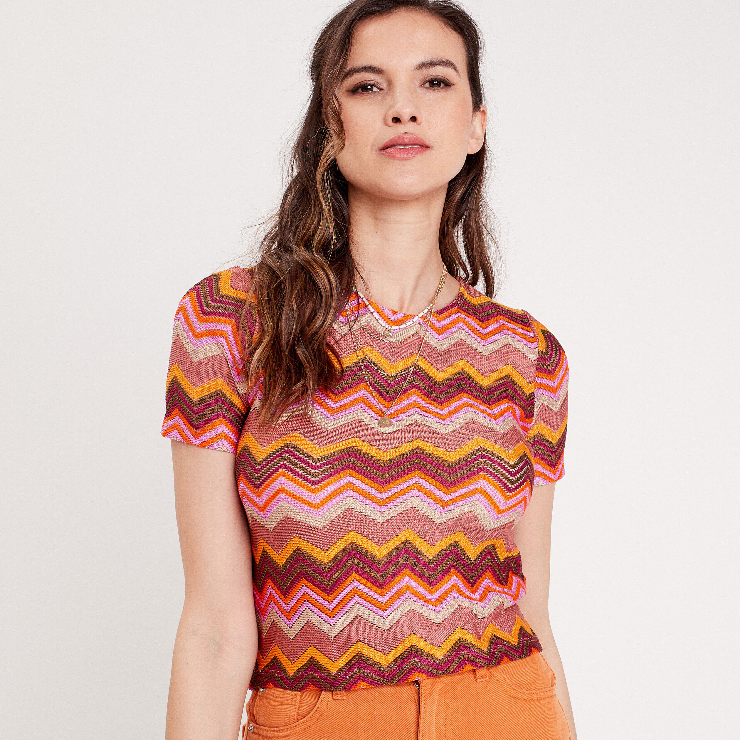T-shirt manches courtes marron femme | Cache Cache