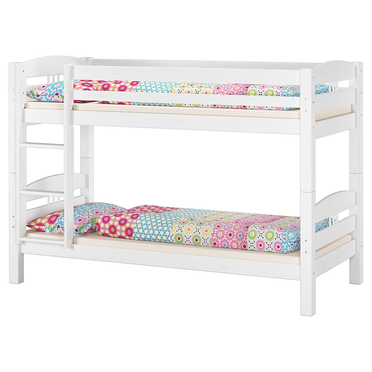 Etagenbett 90x200 Kiefer weiß mit Rollrosten