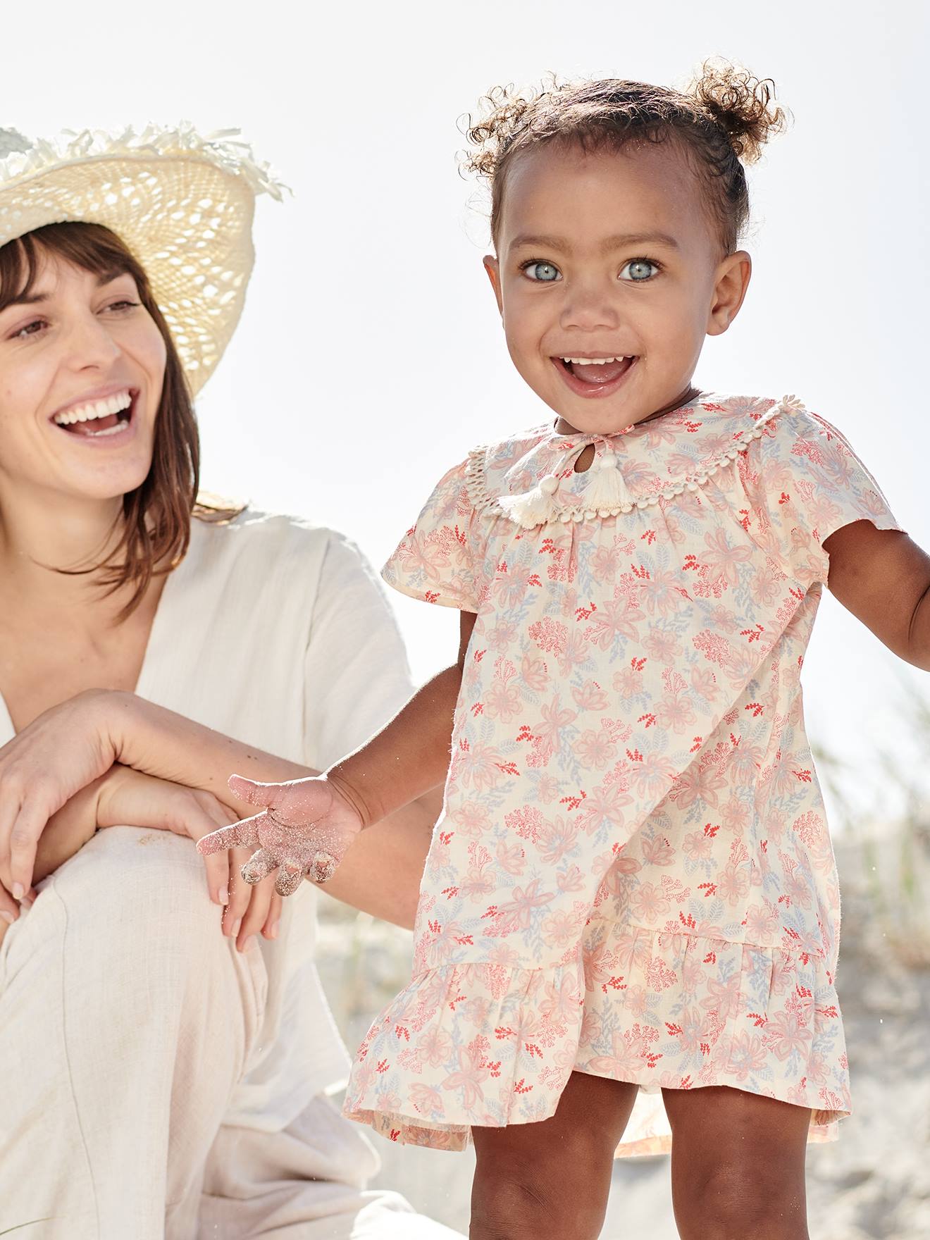 Vertbaudet Mädchen Baby Blumenkleid - wollweiß