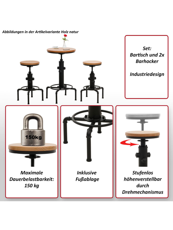 MCW Set Bartisch   2x Barhocker N23, Natur günstig kaufen onesize