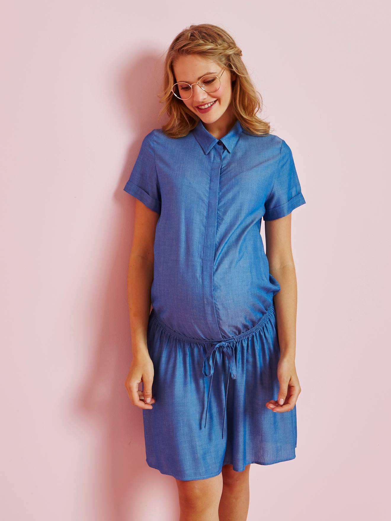 Robe chemise de grossesse bleu clair