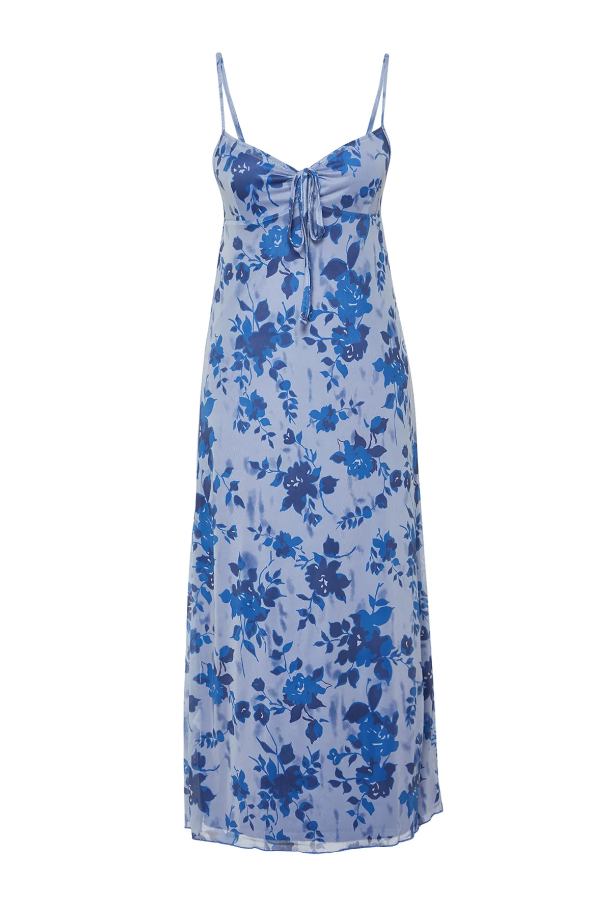 Trendyol Collection  Blaues Maxi-Kragen mit Herz-Print in Blumenoptik TWOSS24EL00272