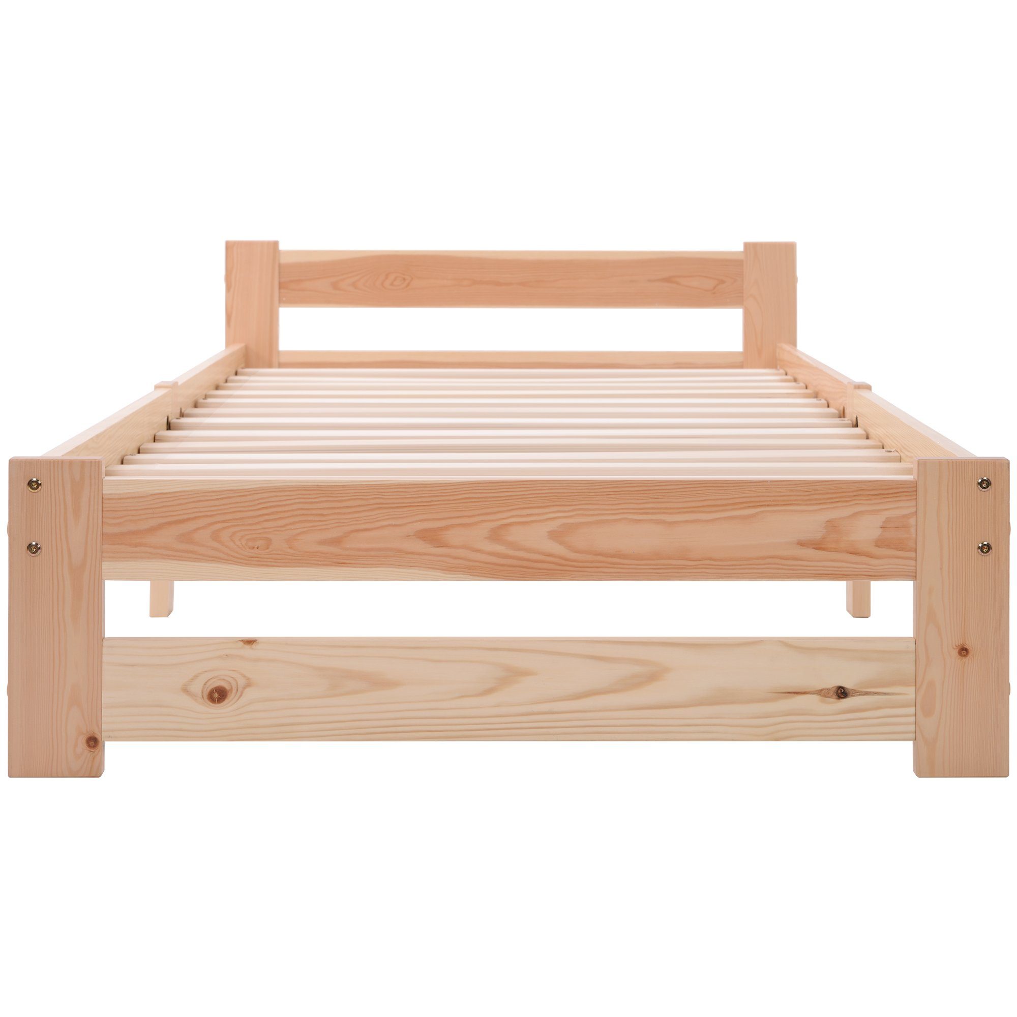 Merax Massivholzbett mit Kopfteil und Lattenrost, Futonbett, Einzelbett 90x200 cm