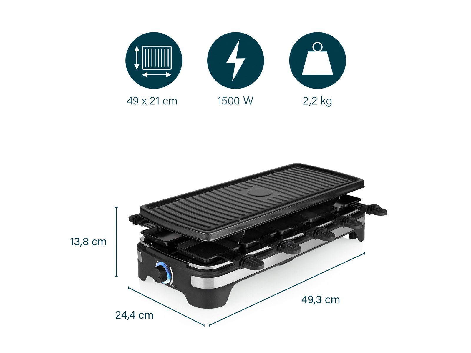PRINCESS Raclette, Gerät Tischgrill 2-10 Personen geriffelte Grillplatte Camping geeignet