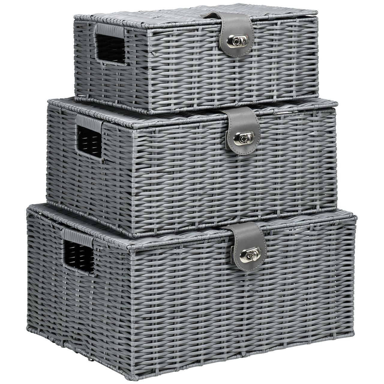 HOMCOM Rattan Aufbewahrungsboxen 3er-Set 18L, 12L, 7L Aufbewahrungskorb