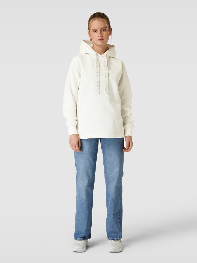 Hoodie mit Label-Details in ecru