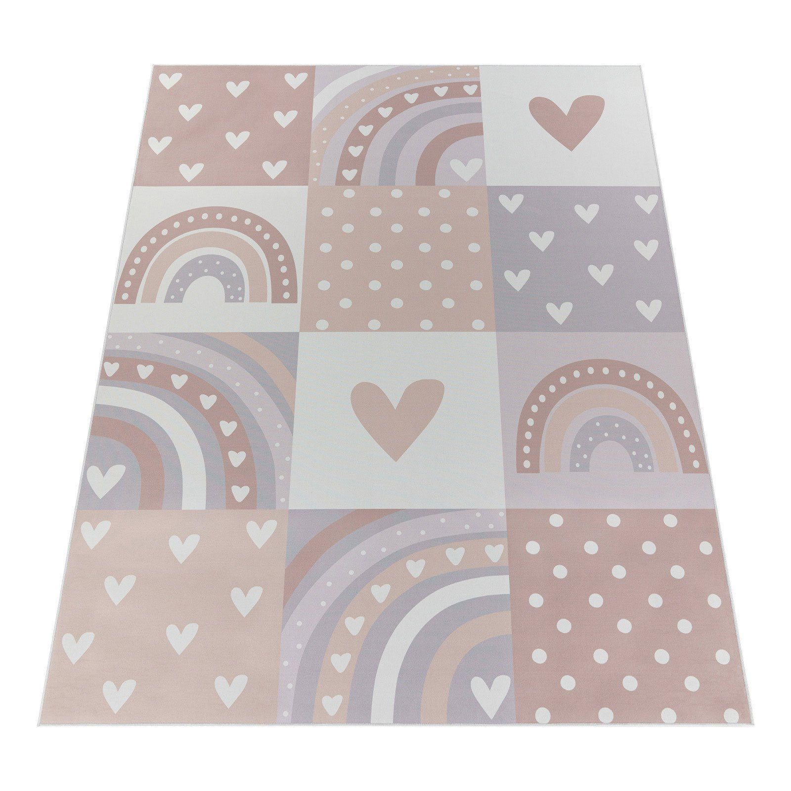 Kinderteppich Tara Kids Fresh Rainbow, TaraCarpet, rechteckig, Höhe: 5 mm, Kinderzimmer Jugendzimmer Regenbogen rosa Herzen Mädchen 080X150 cm