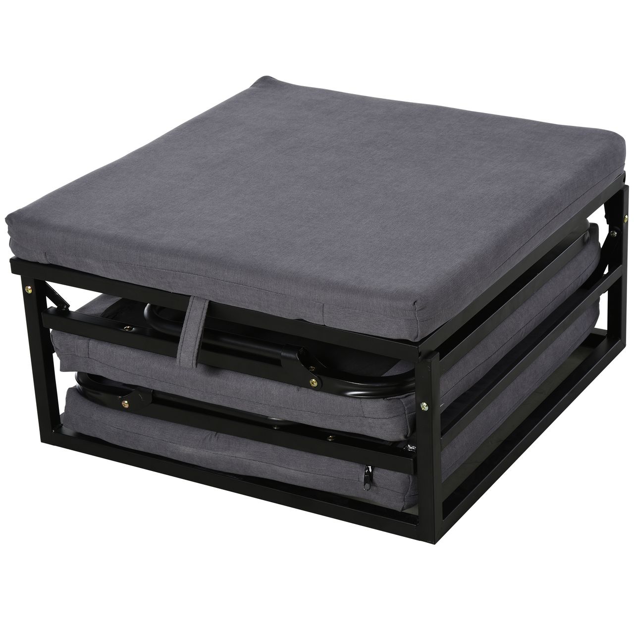 HOMCOM Gästebett klappbar, 2-in-1 Klappbett Hocker, Verstellbare Kopfteilhöhe, Polyester Stahl Schaumstoff, Grau, 192 x 68 x 37 cm