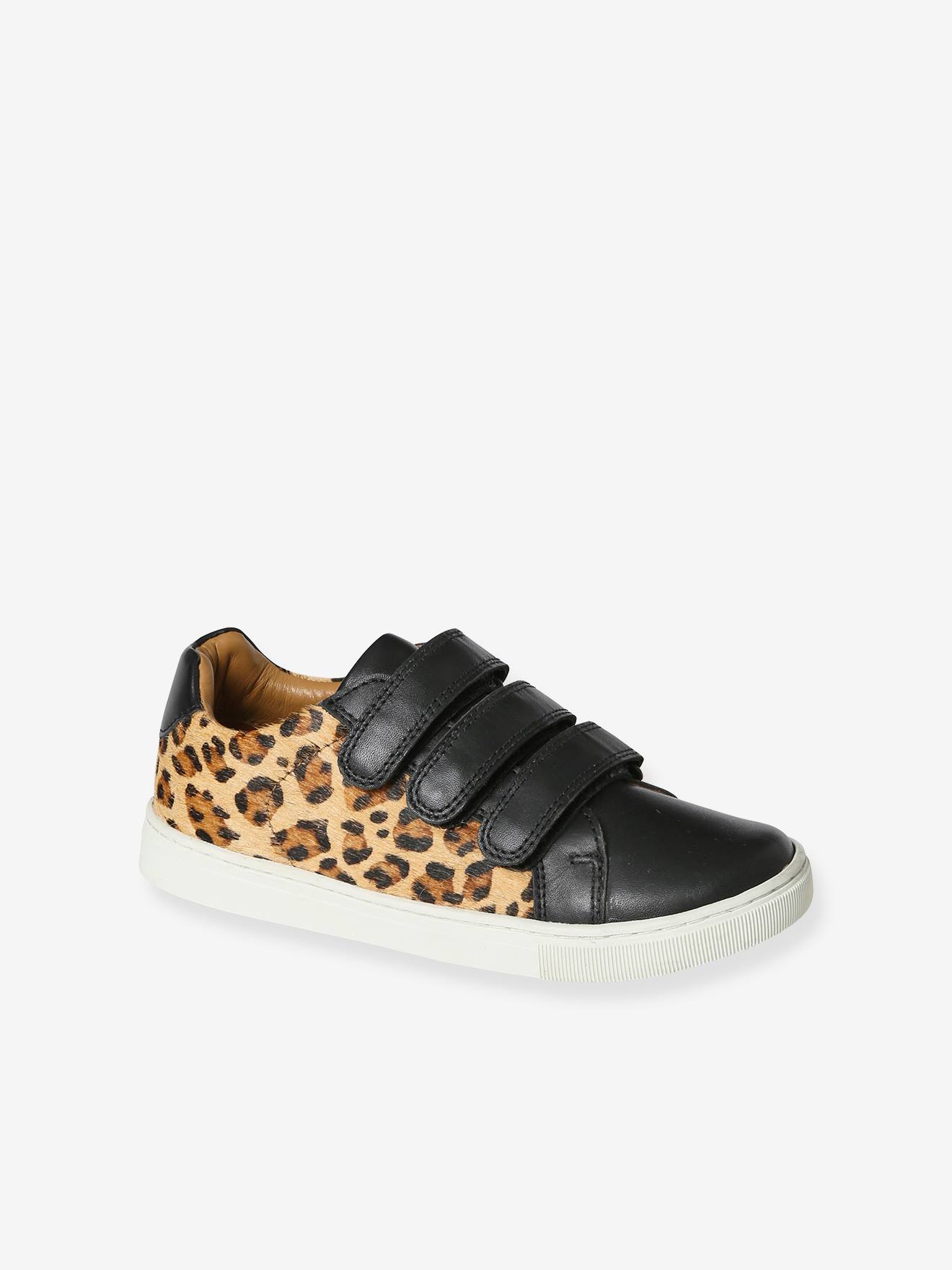 Baskets scratchées cuir imprimé léopard junior noir imprimé