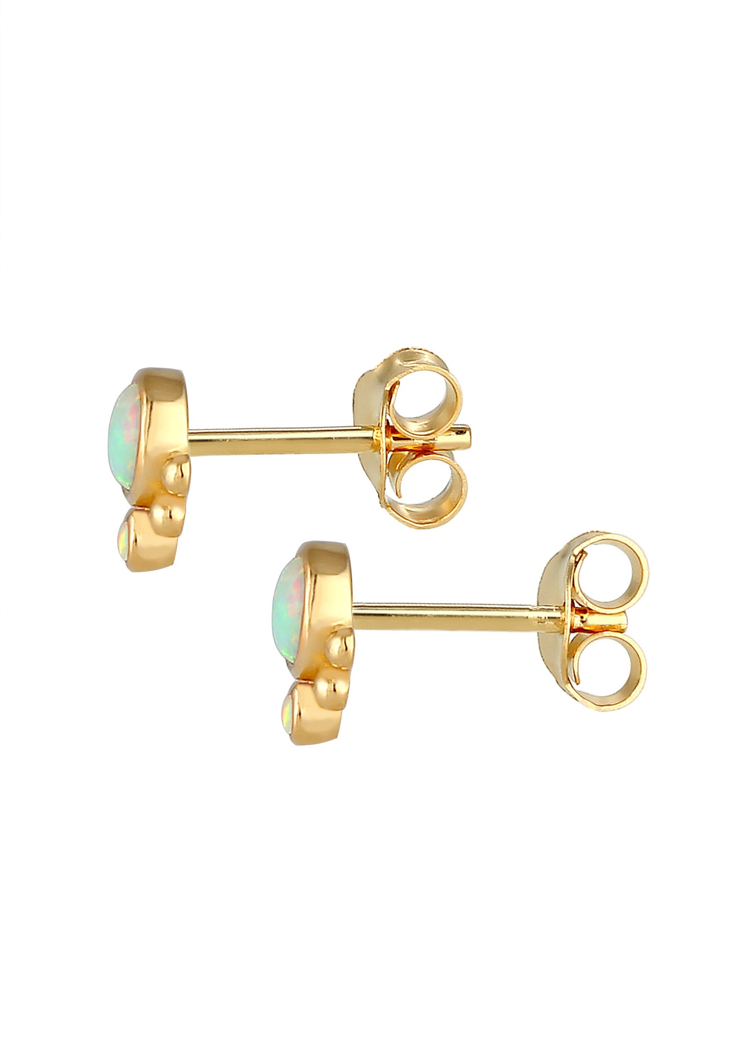 Pendientes Elli redondos puntiagudos para mujer con ópalo vintage en plata de ley 925 y baño de oro.