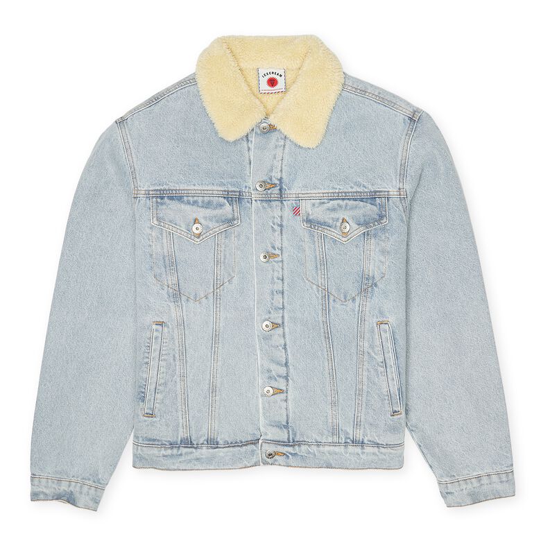 ICECREAM Running Dog Sherpa Trucker Jacket heavy wash blue