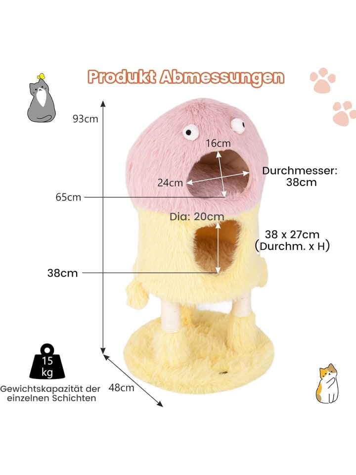 COSTWAY Kratzbaum Klein 93cm Monster-Thema in Rosa günstig kaufen onesize