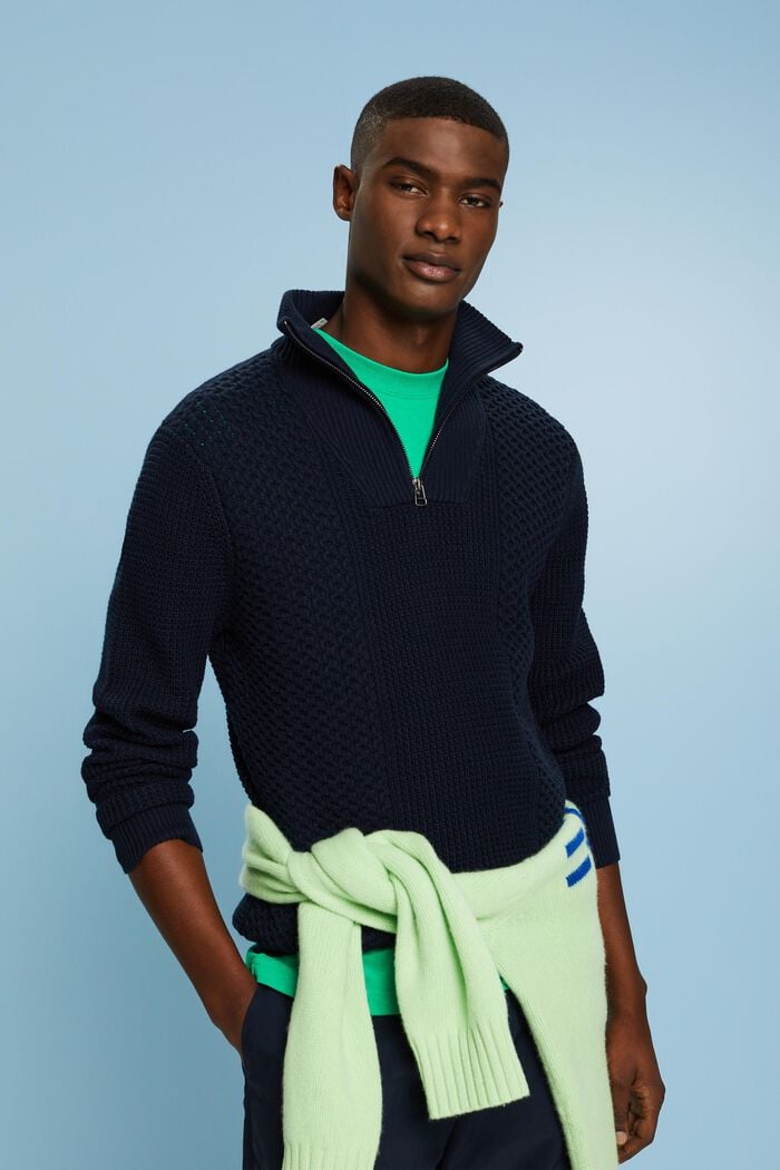 Zopfstrickpullover mit halbem Zipper