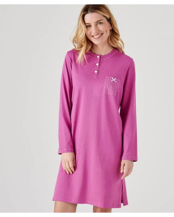 Chemise de nuit manches longues, maille jersey, 95 cm